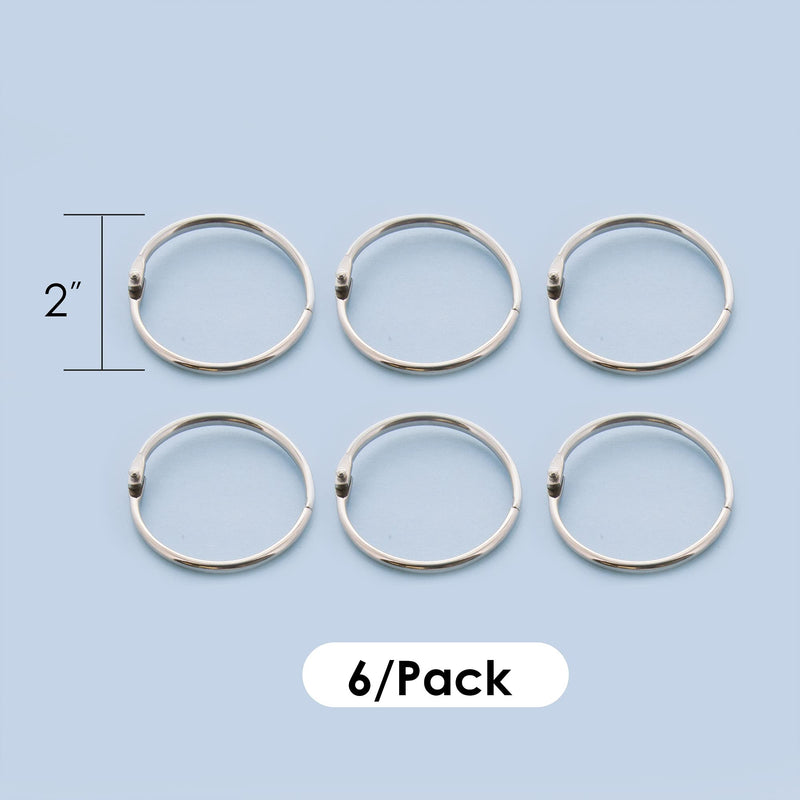 BAZIC Loose Leaf Binder Ring 2", Book Rings Binder Rings, Nickel Plated Steel Metal Ring for Flash Cards, Index Card, Keychain (6/Pack), 1-Pack 2" Bright Nickel Plated (6-count)