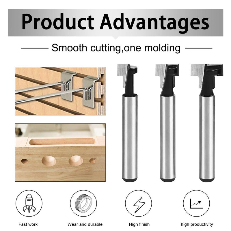 flintronic cutter shaft, 3-piece cutter set, cutter for router, milling tool set, groove cutter, 8 mm cutter shaft cutter router, router cutter, t groove cutter, woodworking tool bit 3 pieces - black