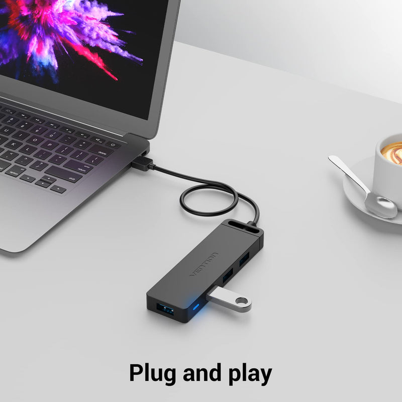 USB Hub VENTION 4-Port USB 3.0 Hub 1.5FT Ultra-Slim Data USB Splitter Charging Supported Compatible with MacBook, Laptop, Surface Pro, PS4, PC, Flash Drive, Mobile HDD