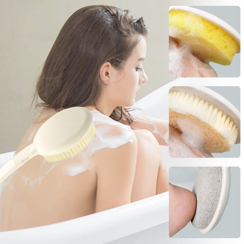 LFJ 3 in 1 Back Bath Brush Set for Shower, 19" Long Handle Body Brush, Bath Sponge and Pumice Gentle Exfoliation and Improved Skin Health, Suitable for Men and Women Nylon soft brush