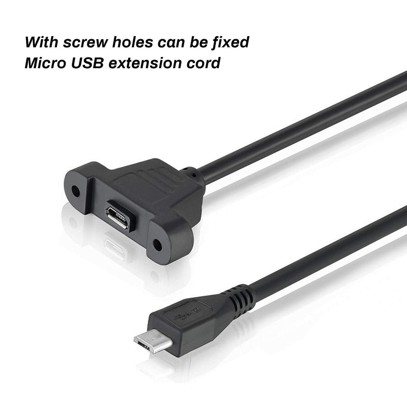 2 Pcs Micro USB 2.0 5 Pin Male to Female Extention Cable 0.3M/1Ft with Panel Mount Hole Including Mounting Screws for Transfering Data with Computer