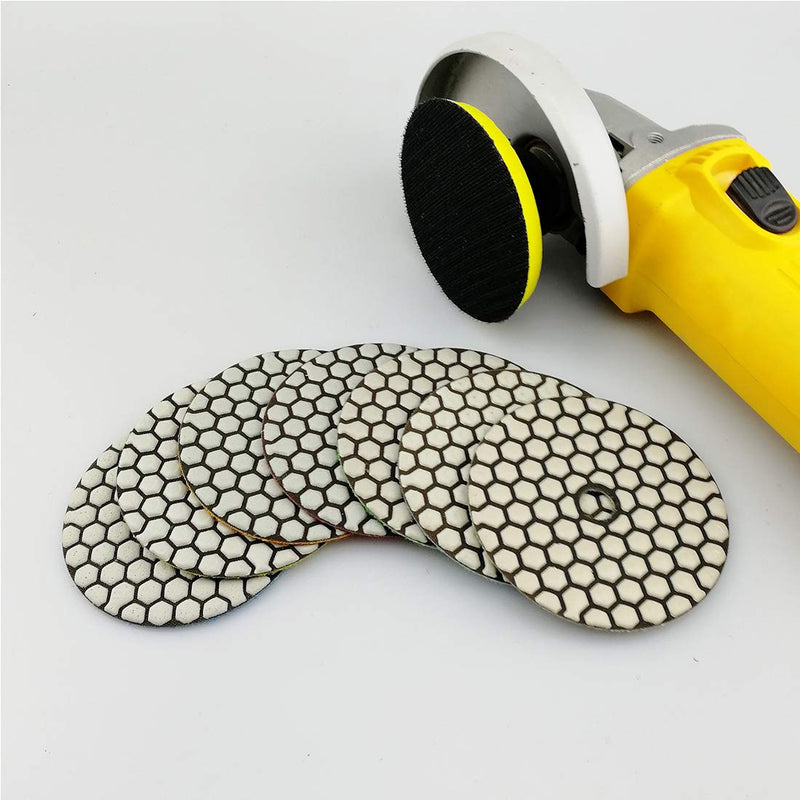 SHDIATOOL Dry Diamond polishing Pads 4 Inch Set of 7 Pieces Plus a Plastic Backer for Granite Marble Stone Quartz Tiles Mixed Grits+P Backer