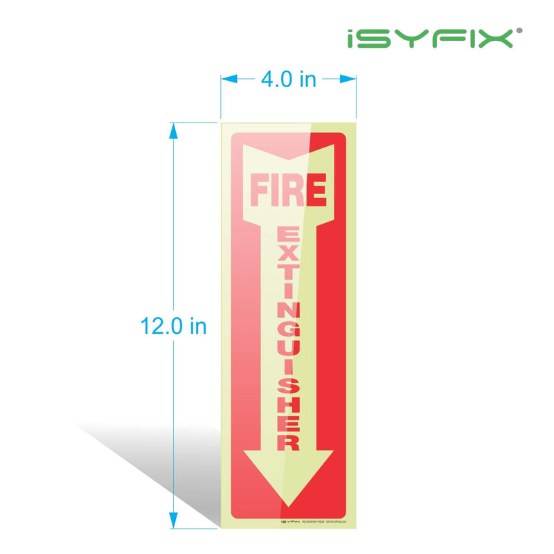 Fire Extinguisher Glow in the Dark Sticker Sign – 3 Pack 4x12 Inch – Premium Self-Adhesive Vinyl, Laminated for Ultimate UV, Weather, Scratch, Water and Fade Resistance, Indoor and Outdoor