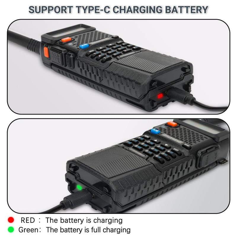BAOFENG BL-5 3800mAh Extended Battery with Type-C Charger Cable for Walkie Talkie UV-5R BF-F8HP UV-5RX3 RD-5R UV-5RTP UV-5R MK2 MK3X MK5 Plus Series Two Way Radio Black-3800mAh+Type-C