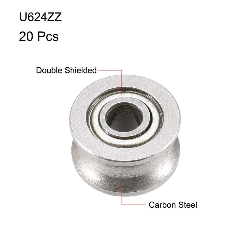 uxcell U624ZZ Deep Groove Guide Pulley Rail Ball Bearings 4mmx13mmx7mm Double Metal Shielded Carbon Steel Bearings 20pcs