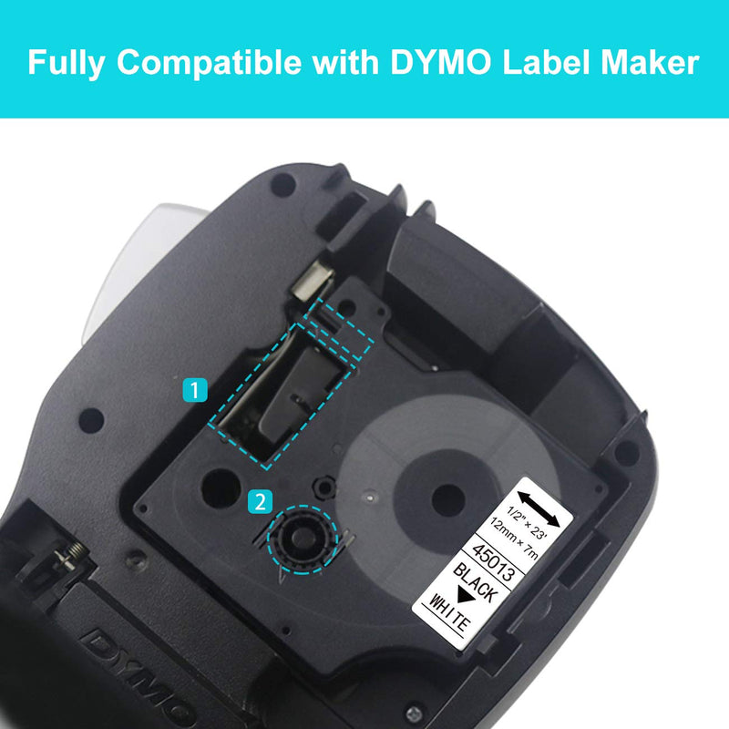 6-Pack for DYMO Label Maker Tape,for DYMO D1 Labels Tape 45013 45010 45016 45017 45018 45019 Refill,D1 Labels 1/2 Inch x 23 Feet,for DYMO LabelManager 160 210D 280 360D Label Maker