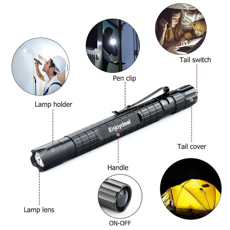 Enjoydeal 5PCS LED Pen Light Flashlight Ultra Slim XP-E R3 1000LM Penlight Waterproof Pocket Flashlight For Indoor Outdoor Inspection Work Repair and Emergency 5.5inch New Black Grid 5.5inch
