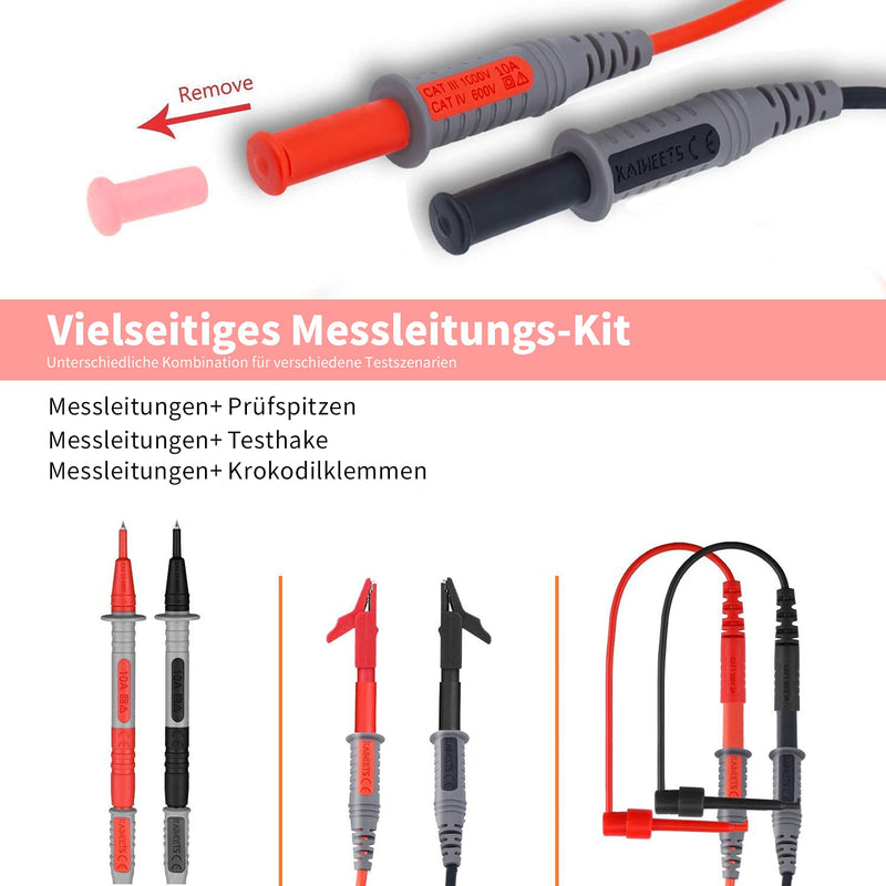 Test leads, test leads for multimeters, test probes, alligator clips and mini hooks, KAIWEETS KET01 multimeter accessory set (8 pieces)