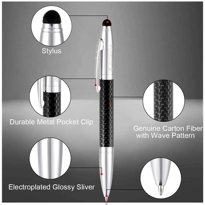 Glovion Multi-functional Pen 2 in 1 Writing Ballpoint Pen with Stylus Tip for Touch Screen, Genuine Carbon Fiber, Black/Blue/Red D1 Refill Fine Point for Anniversary, Business, Office