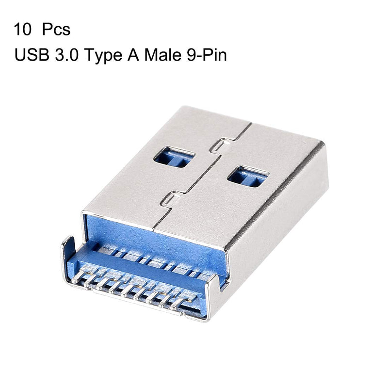 uxcell 10PCS USB 3.0 Type A Male Socket Connector Jack Port, 9-Pin 180 Degree SMT, Repair Replacement Adapter