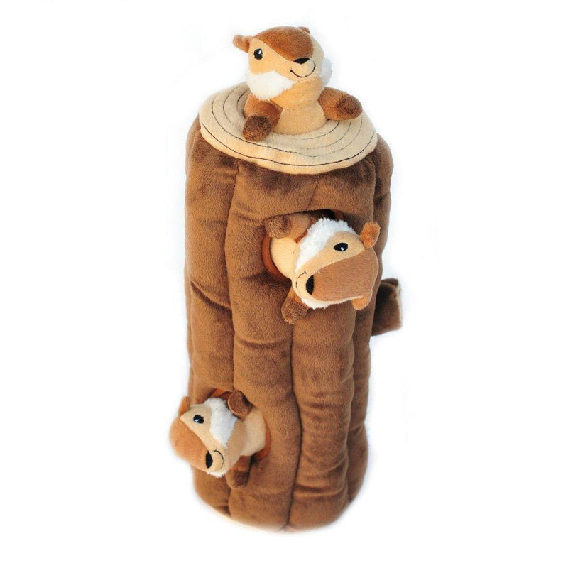 ZippyPaws - Woodland Friends Burrow, Interactive Squeaky Hide and Seek Plush Dog Toy 14x6x6 Inch (Pack of 1) Chipmunks ‘n Log