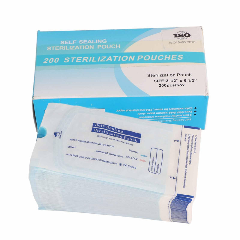 Pack of 200 Self-Sealing Sterilization Bags Disposable Sterilization Bags for Dental Tools, Cosmetic Packaging, Hospital, 90 x 165 mm 90 x 165 mm