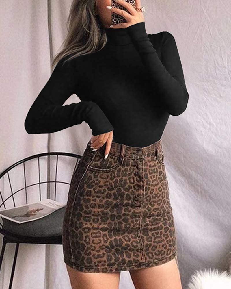 MANGOPOP Women's Mock Turtle Neck Long Sleeve Tops Bodysuit Jumpsuit A Long Sleeve Black X-Small