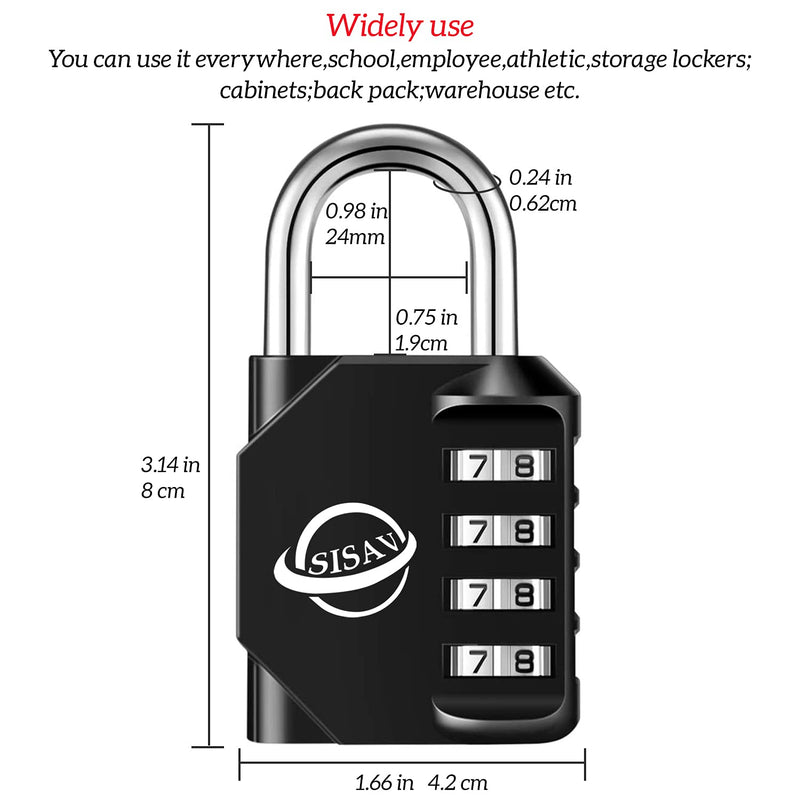 4 Digit Combination Lock,Outdoor Padlock for School Gym Sports Locker,Fence,Toolbox,Gate,Suitcase,Hasp Storage(Black) SISAV 1 Black