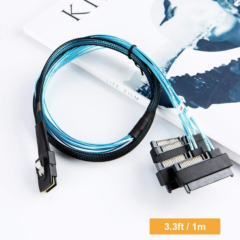 Mini SAS Cable with SATA Power, CableCreation Internal Mini SAS 36 Pin to 4 x 29 Pin Cord with SATA Power, SFF-8087 to SFF-8482 Cable, 3.3 FT