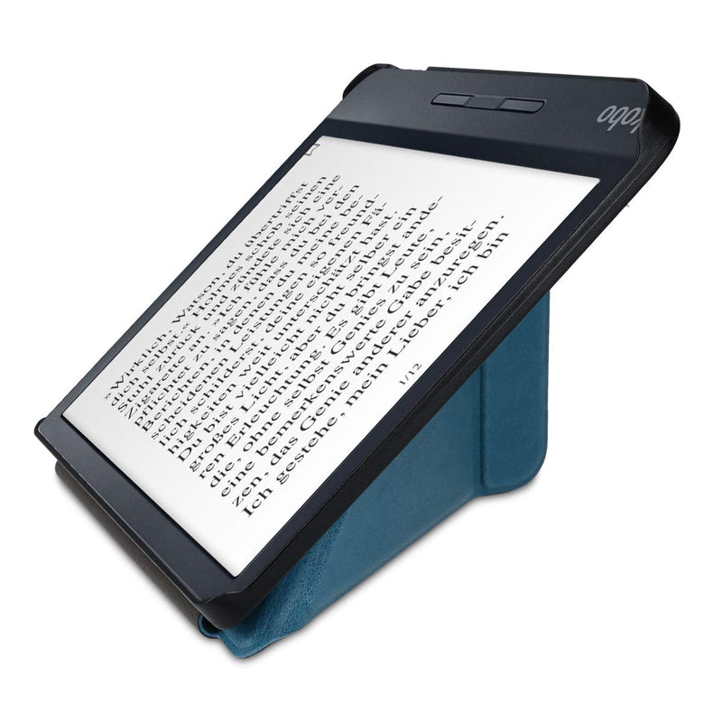kwmobile Origami Case Compatible with Kobo Libra H2O - Case Ultra Slim Fit PU Leather Cover with Stand - Petrol