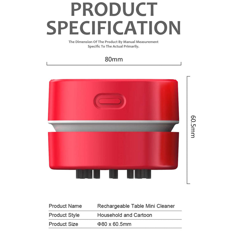 ODISTAR Desktop Vacuum Cleaner,Mini Table dust Sweeper Energy Saving,High Endurance up to 400 mins,Cordless&360º Rotatable Design for Cleaning Hairs,Crumb,Computer Keyboard of Gifts for Kids (red) Red