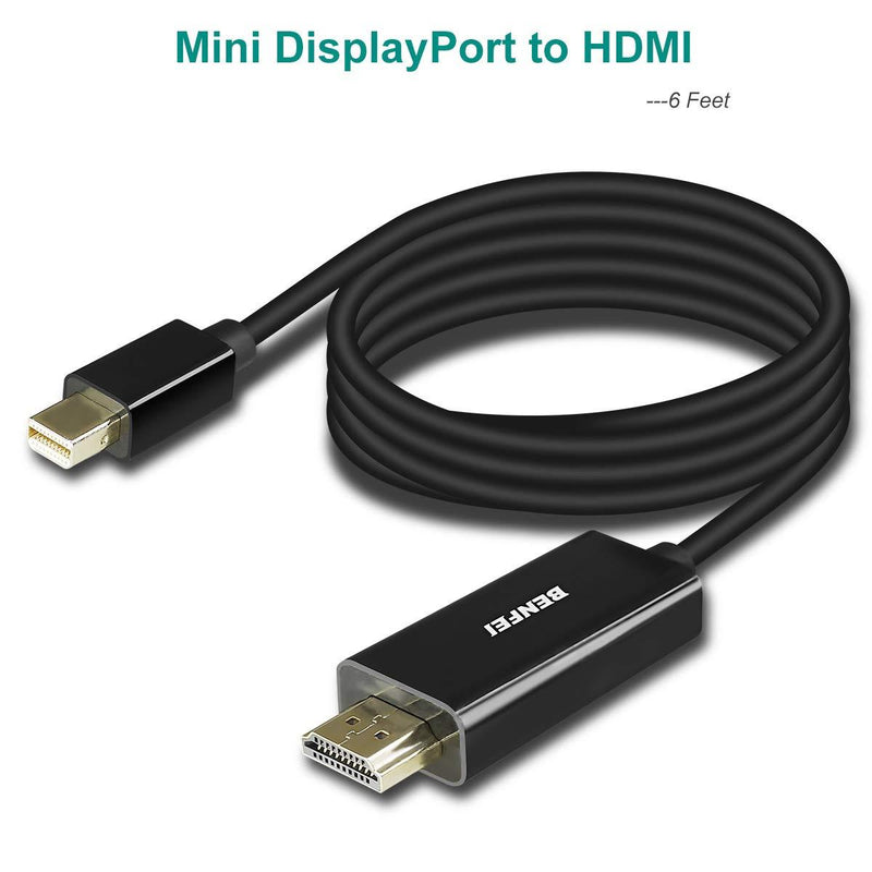 Mini DisplayPort to HDMI Cable, 2 Pack, Benfei Mini DP to HDMI 6 Feet Cable (Thunderbolt Compatible) with MacBook Air/Pro, Surface Pro/Dock, Monitor, Projector