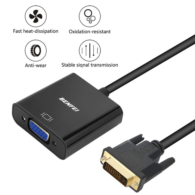 Active DVI-D to VGA Adapter, Benfei DVI-D 24+1 to VGA Male to Female Adapter 1 Black