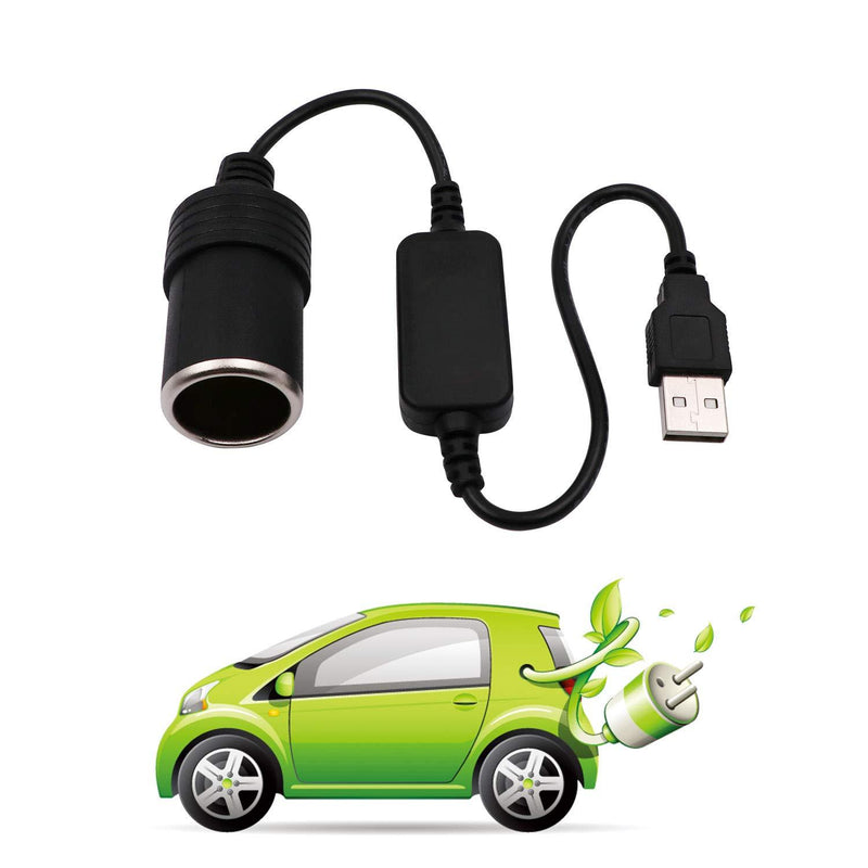 USB A Male to 12V Car Cigarette Lighter Socket Female Converter Cable 2-Pack black