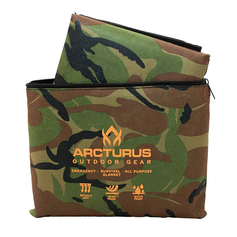 Arcturus Heavy Duty Survival Blanket with Arcturus Lightweight Ripstop Nylon Poncho (Camo)