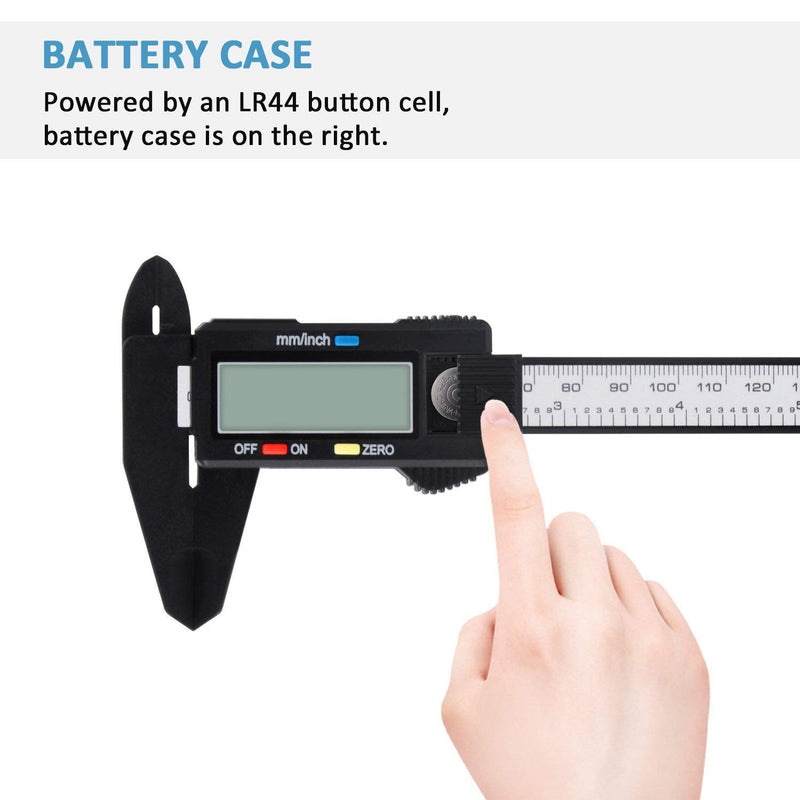 Digital Caliper, Adoric 0-6" Calipers Measuring Tool - Electronic Micrometer Caliper with Large LCD Screen, Auto-off Feature, Inch and Millimeter Conversion 6" Black