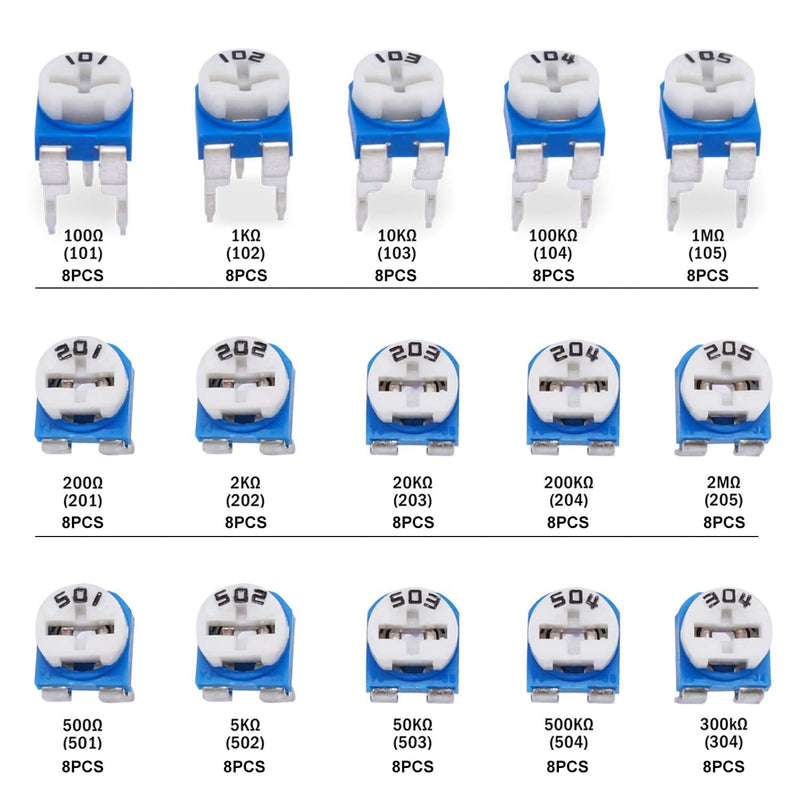 Taiss/15 Value Adjustable Variable Resistor 100 Ohm-2M Ohm 6mm Potentiometer Kit Assortment Box Kit for Computer Industry DWJ-120P