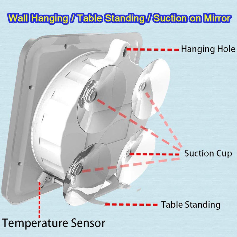 Large Waterproof Bathroom Wall Clock, Big Water Resistant Hanging Shower Clock for Bath Countertop, Moisture Proof Temperature Humidity Meter, [Suction Cup] [Shatterproof Glass]