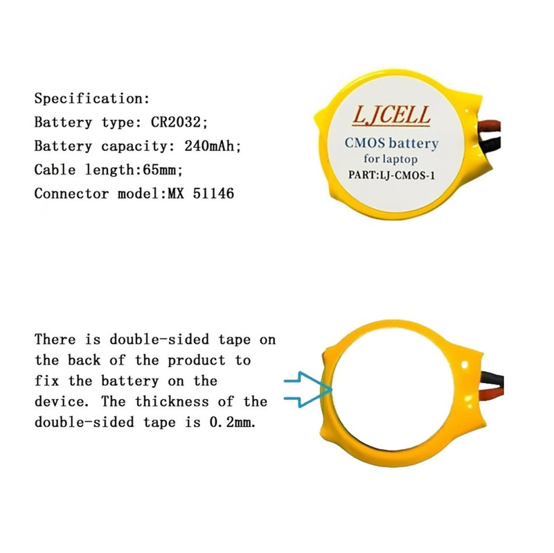 LJCELL CMOS Battery for Dell Alienware Alpha R1 Steam Machine i5 i7 Desktop,Fix Yellow Light BIOS RTC CR2032 Battery with 2 Wire Cable and Connector CMOS-CR2032-1 1 Count (Pack of 1)