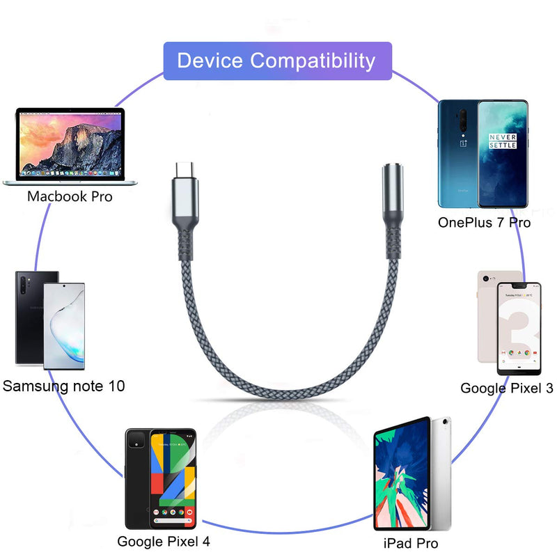 USB C to 3.5mm Adapter,Type C 1/8 Inch Headphone Jack Audio Aux Converter for Samsung Galaxy S20 S21 S22 Ultra Plus Note 10 20,Google Pixel 5 XL,iPad Pro Air 4 4th 2020 5th 2021 Mini 6 6th Generation Gray
