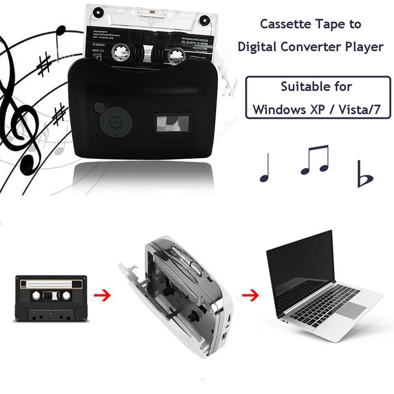 Cassette Player, Portable from Tapes to MP3 Converter Audio Music Player Capture Cassette Recorder USB Cassette Digital Tape MP3 with Headphones