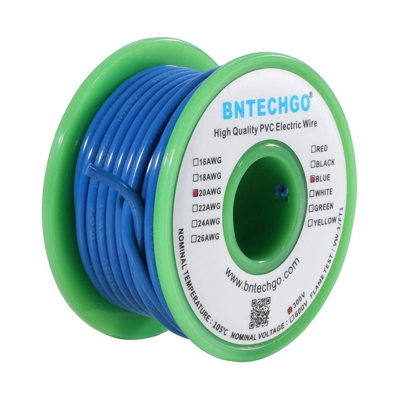 BNTECHGO 20 Gauge PVC 1007 Electric Wire Blue 25 ft 20 AWG 1007 Hook Up Stranded Copper Wire 20 gauge PVC 25ft