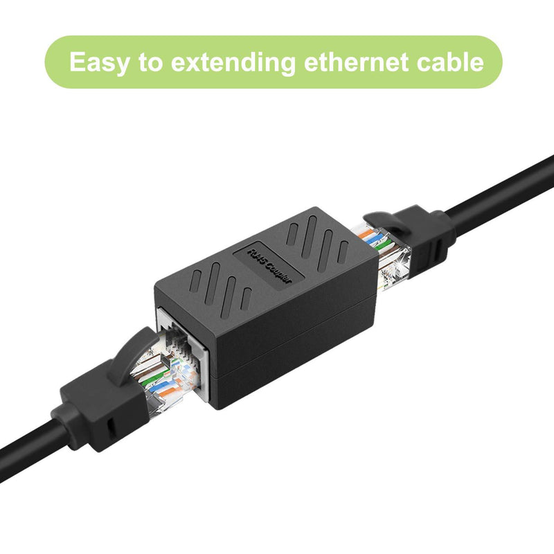 RJ45 Coupler Dingsun Ethernet Coupler Female to Female Compatible Cat7/Cat6/Cat5/Cat5e Network Cable Extender Adapter Support 100BASE-TX RJ45 in Line Coupler (Black 6 Pack) Black 6pack
