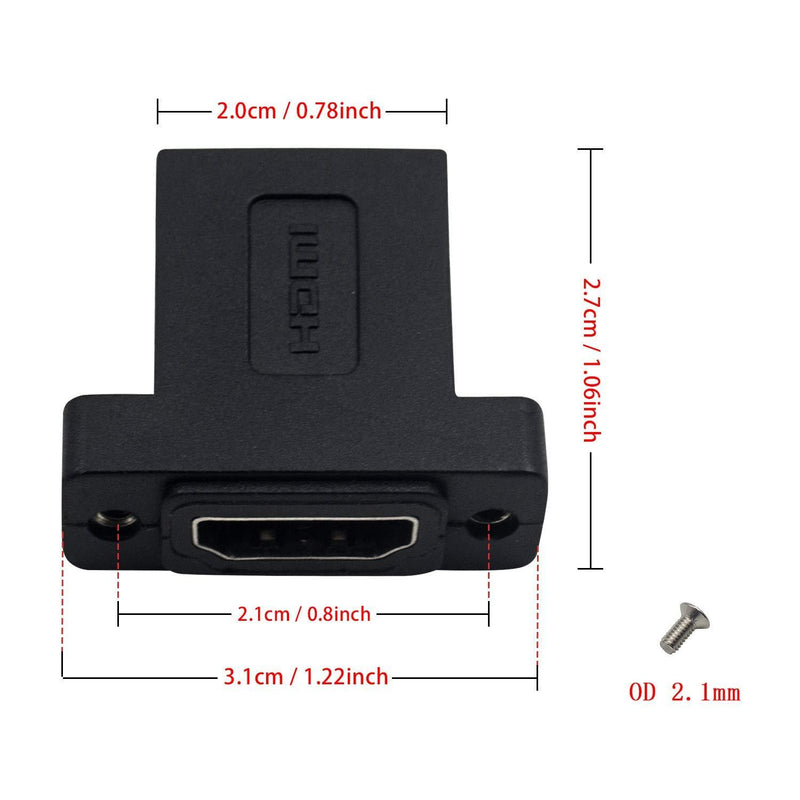 HDMI Coupler Adapter Connector, Poyiccot (2-Pack) Golden Plated HDMI Female to Female Inline Straight Coupler with Screw Panel Black