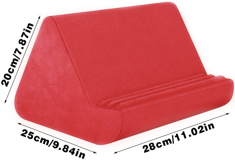 Soft Tablet Stand Pillow with Pocket,Tablet Cushion Stand,Adjustable 3 Viewing Angle,Lazy Holder Stand for Bed Sofa,Compatible with iPads Tablets eReaders Smartphones Books Magazines (Wine Red) Wine red