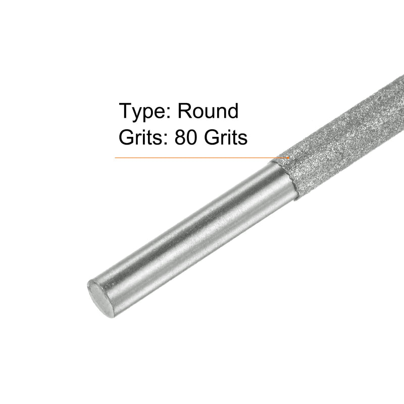 sourcing map Diamond Chainsaw File 5/32" (4mm) 80 Grits High Hardness Round Cutting Sharpening Rasp with Plastic Handle for Chainsaw Polishing