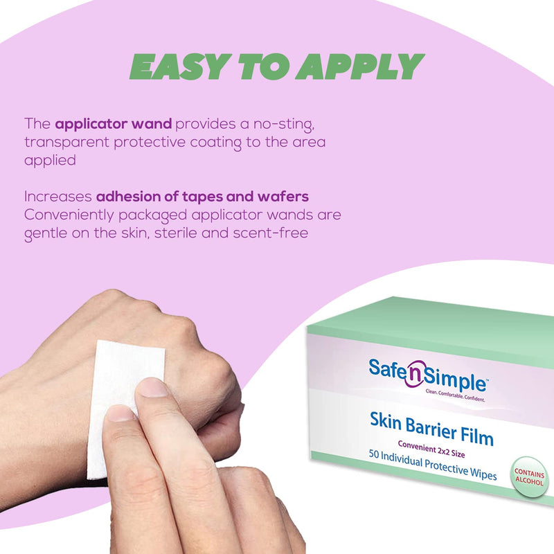 Safe n' Simple Simpurity Skin Barrier Wipes, Quick Drying No Sting Skin Prep Wipes, Large Size Skin Prep Protective Wipes, 2x2 Ostomy Wipes