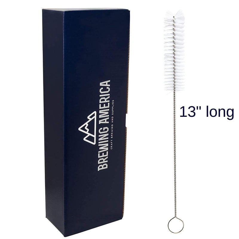 Cylinder Tube Brush with Fan End for Tip Cleaning, Nylon with Long Handle, Wire Loop End, 13" Long for Deep Reach