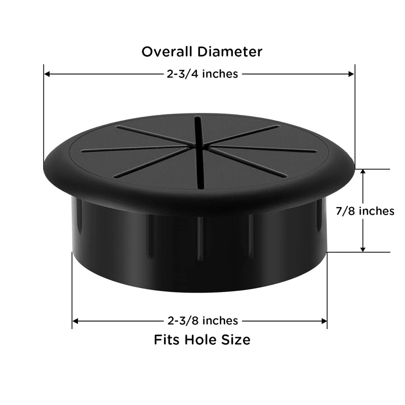 HYCC 2-3/8“ Flexible Desk Cord Grommet Cable Wire Hole Cover/Black (10 Pack) 2-3/8" Black 10