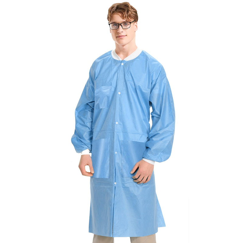 MEDICAL NATION 10 Disposable Lab Coats - Blue - Durable SMS Knee Length Lab Coat Unisex, Comfortable and Easy to Wear Labcoat, For Hospitals, Pharmacies, Laboratories, Dental Clinics - Extra Large
