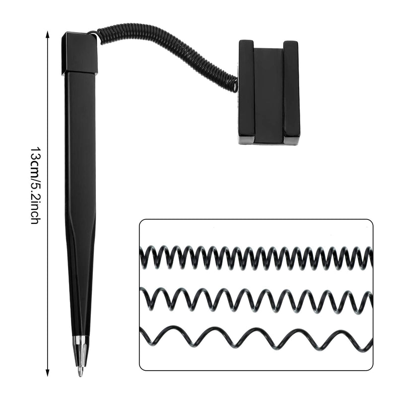 12 Pieces Secure Pen with Chain Black Ink Counter Coil Corded Wedgy Pen with Adhesive Base and Plastic Coil for Home Bank Office Hotel Supplies 12