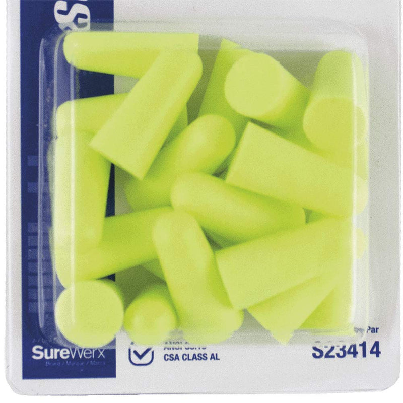 Sellstrom Disposable Uncorded Foam Ear Plugs, 32dB NRR, Hi-Viz Green (Pack of 10), S23414 10 Pair - Retail Package