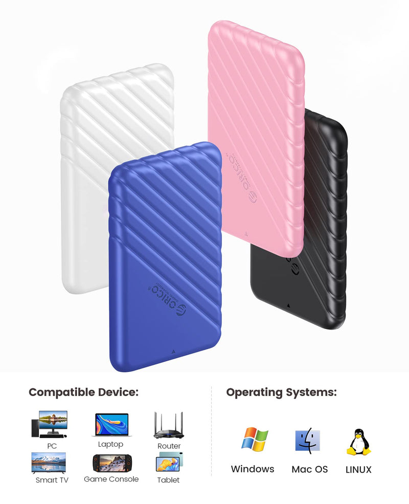 ORICO 2.5 inch USB C Hard Drive Enclosure USB 3.1 Gen 1 to SATA III External Hard Drive Case for SSD HDD 9.5 7mm Tool-Free with UASP, White (25PW1-C3) 25PW1-C3-WH
