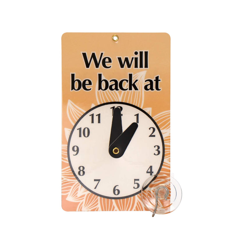 SmartSign “Will Be Back/Welcome We are Open” Two Sided Be Back Clock Sign | 7.75" x 4.75" Plastic Black and Brown