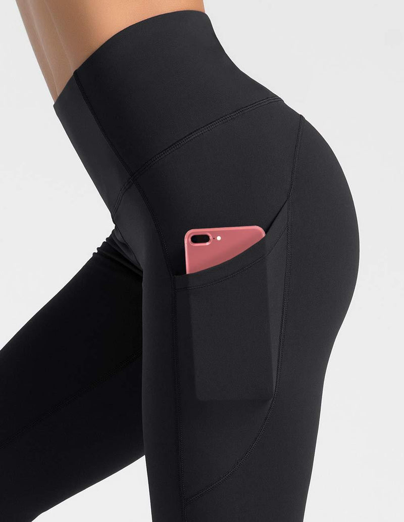 Dragon Fit High Waist Yoga Leggings with 3 Pockets,Tummy Control Workout Running 4 Way Stretch Yoga Pants X-Small Black
