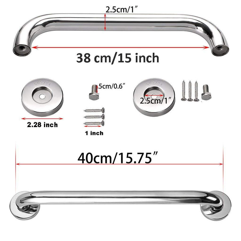 2 Pack 16 Inch Shower Grab Bar, ZUEXT Chrome Stainless Steel Bathroom Grab Bar, Shower Handle, Bathroom Balance Bar, Safety Hand Rail Support - Handicap, Elderly, Injury, Senior Assist Bath Handle 1.33 Foot (Pack of 2)