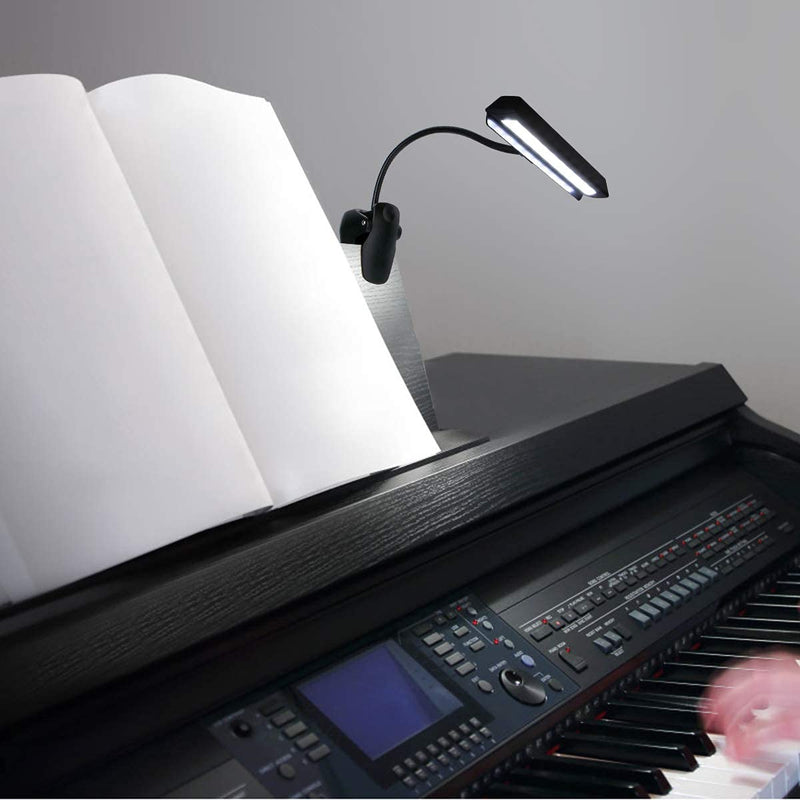 Rechargeable Music Stand Light, 19 LEDs Clip On Reading Light - 3 Level Brightness Settings, 3 Color Temperature Optional (Warm/Cool White/Natural Light Color), Perfect for Piano, Reading, Sewing Black