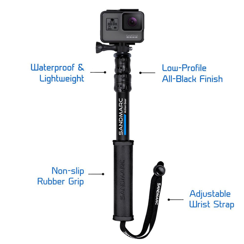 SANDMARC Pole - Compact Edition: 10-25" Waterproof Pole (Selfie Stick) for GoPro Hero 10, 9, 8, Max, 7, 6, 5, 4, Session, 3+, 3, 2, HD & Osmo Action
