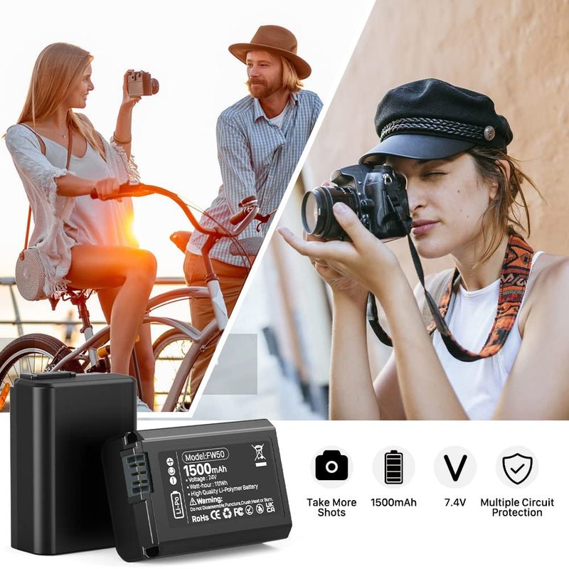 FGGHOO NP-FW50 Camera Battery (2-Pack) for Sony Alpha a5100, a6000, a6300, a6400, a6500, ZV-E10, Alpha a7, a7 II, a7R, a7R II, a7S, a7S II, Cyber-Shot DSC-RX10 II, RX10 III, RX10 IV and More 2pcs