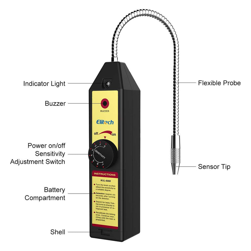 Elitech WJL-6000 Freon Leak Detector Halogen Leak Detector Refrigerant Gas HVAC R22 R410A R134A R1234YF CFCs HCFCs HFCs Detector High Accuracy Halogen Sensor WJL-6000